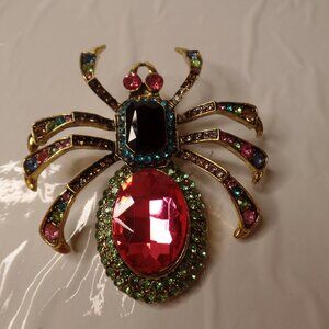 Beautiful Detailed Colorful Spider Brooch Pin 3"L X 2.5" W